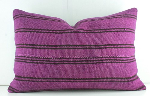 Decorative Turkish Kilim Lumbar Pillow Cover 16x23 Purple Kilim Sofa Cushion - Picture 2 of 9
