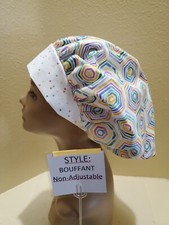 Hexagons Watercolor Women's Bouffant Surgical Scrub Hat/Cap Handmade