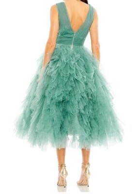 navy blue dress for baby girl Mac Duggal Women's Ruffled Cap Sleeve V-Neck A Line Tulle Dress main image 0
