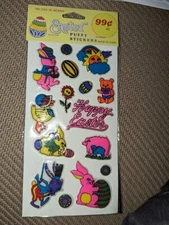 Vintage Puffy Stickers Easter bunny eggs rainbow lambs new in package