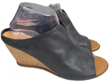 Korks Q47103 Women's Black Leather Casual Slip-On Wedge Heel Sandals US 10M