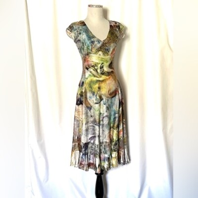 Komarov Crinkle Fit flare Midi Dress LACE Cap Sleeve V-Neck Small Multicolor | eBay Komarov Crinkle Fit flare Midi Dress LACE Cap Sleeve V-Neck Small Multicolor | eBay