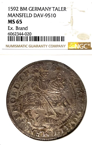 German States Mansfeld-Friedeburg 1592 Taler Coin Thaler NGC MS 65 STG UNC TOP