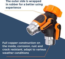 Metal Giraffe Tools Garden Hose Splitter 2 Way for Outdoor Faucet Spigot Orange