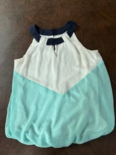 Size M.  B-WEAR Halter Top White/Teal Blouson Polyester Sleeveless