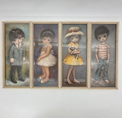 Vintage 1960s Ozz Franca Big Eyes Children Framed Wall Art Retro Set Of 4 RARE