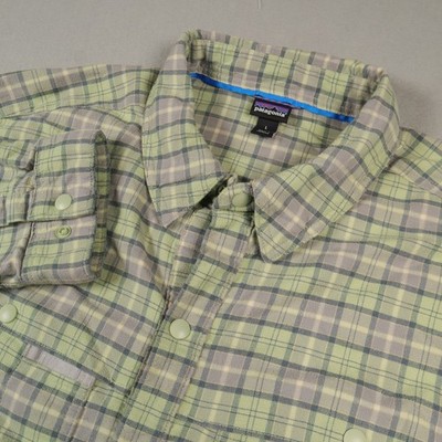Patagonia Early Rise Shirt Men's Large Green Stretch Plaid Long Sleeve Roll Up