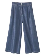 WRAP LONDON Hemp Organic Cotton Pleated Wide Leg Cropped BLUE Jeans Pants Sz 10