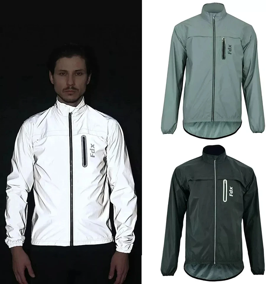 Men High Visibility Jacket 360 Reflective Cycling Waterproof Running Wind Coat - Image 2 of 4