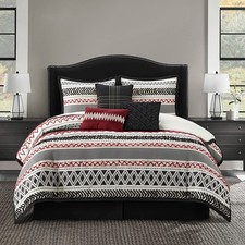 Startford Park Striped California King Comforter Set, 7 Piece,Black  Red, Ja...
