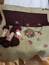 Unfinished Paragon needlepoint chair seat pillow cover with extra yarn