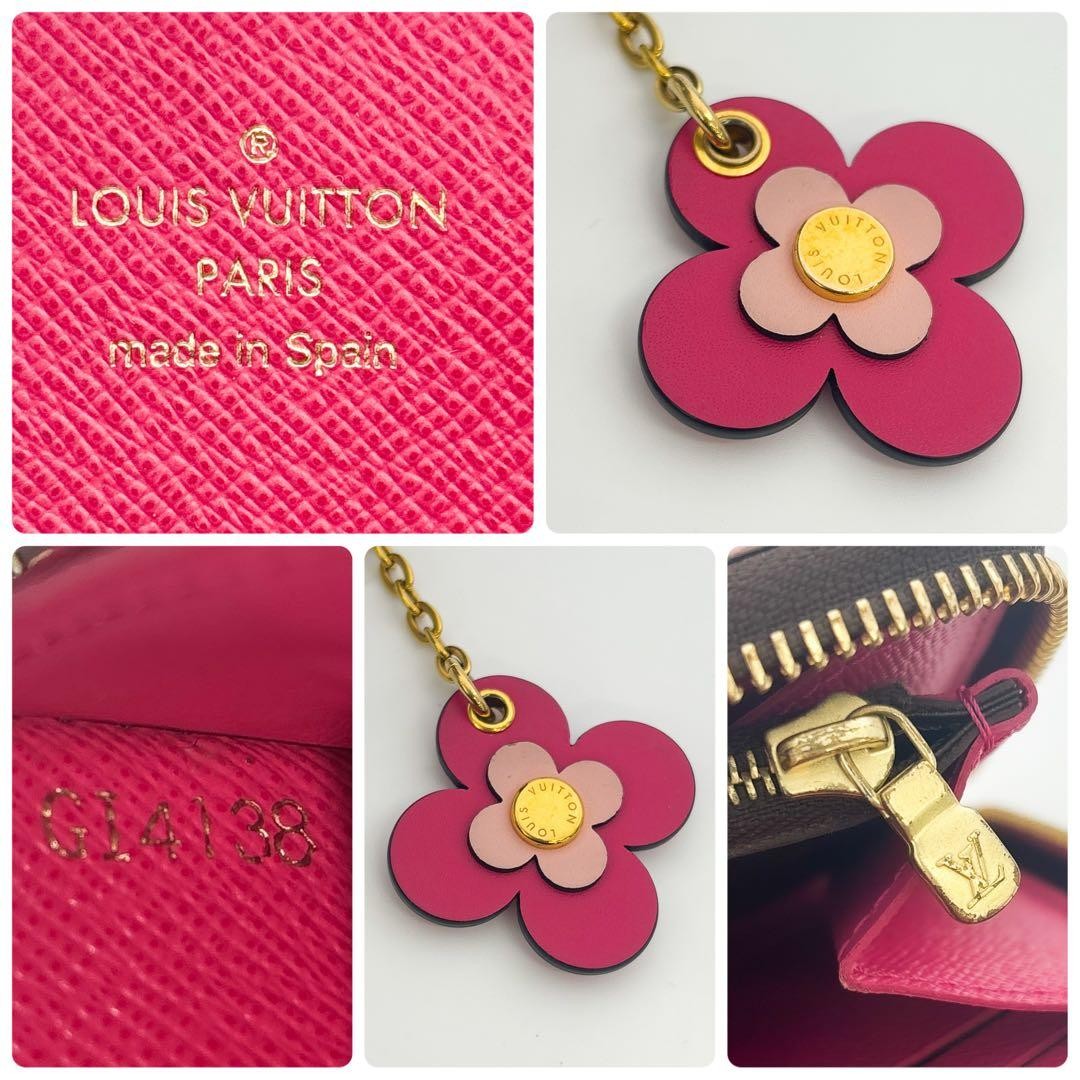 LOUIS VUITTON Monogram Clemence Wallet Flower Charm Pink Long Wallet M64201 Auth thumbnail 17