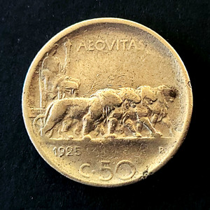 1925 ITALY 50 CENTESIMI - REEDED -Rare-