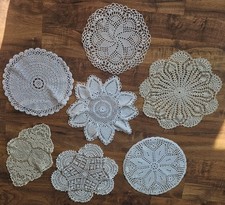 Lot 7 Vtg Crochet Doilies DOILY Lace Tray Mats WEDDING Christmas Coctail 10"