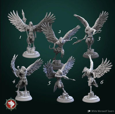 Aarakocra Warriors, Birdfolk Fighter | 32mm Scale Unpainted Miniature D&D TTRPG