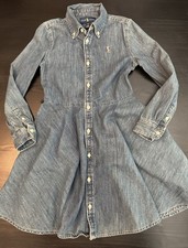 Polo Ralph Lauren Girls Denim Dress Button Down Long Sleeve Kids Size 6X