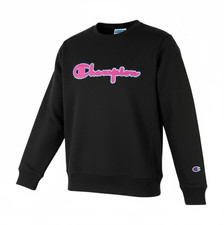 Champion Men's Black Crew Neck Pullover Sweatshirt Long Sleeve Logo Size M