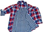 8P BABY GAP 3T Plaid Oxford Button Up Down Shirt Roll Up Sleeves Red White Blue — photo 1