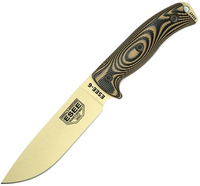 ESEE Model 6  Black G10 Coyote Tan Powder Coated 1095HC Fixed Blade Knife DT005