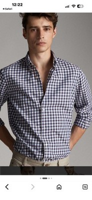Massimo Dutti Men's Pinstriped Button-Down Shirt Size XXL Blue/White Long Sleeve