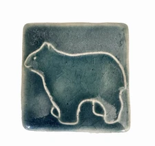 1995 Pewabic Art Pottery Handmade Tile Bear 2.75" Square Detroit MI, Vintage