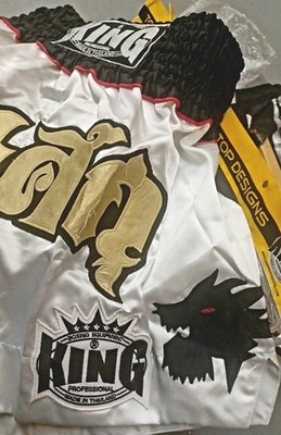 Twins VINTAGE Special Custom King  Muay THAI 2XL SIZE WHITE GOLD  BLANCO/DORADO