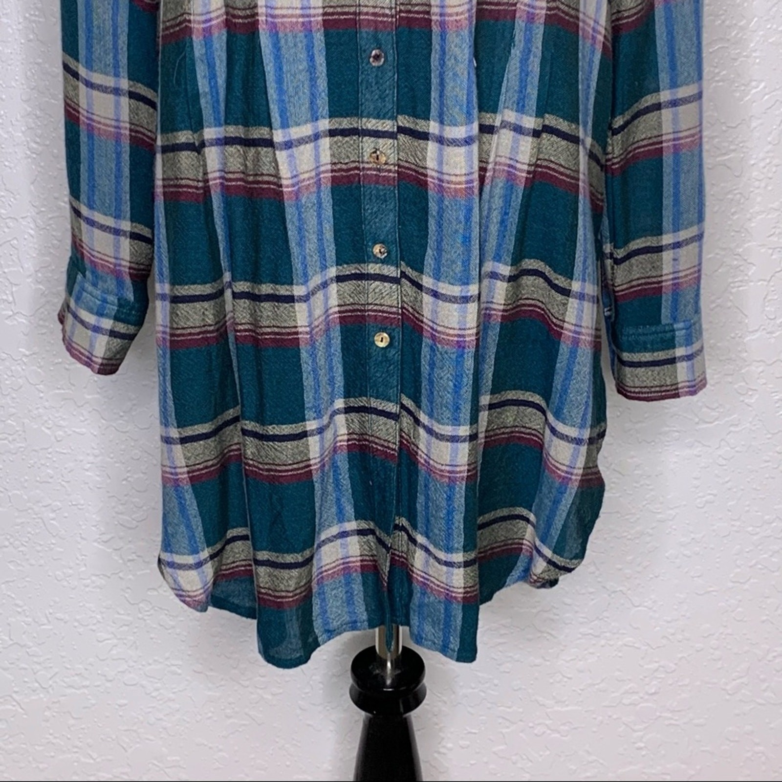 Anthropologie Akemi + Kin Lucie blue green plaid button down tunic size XS image 5