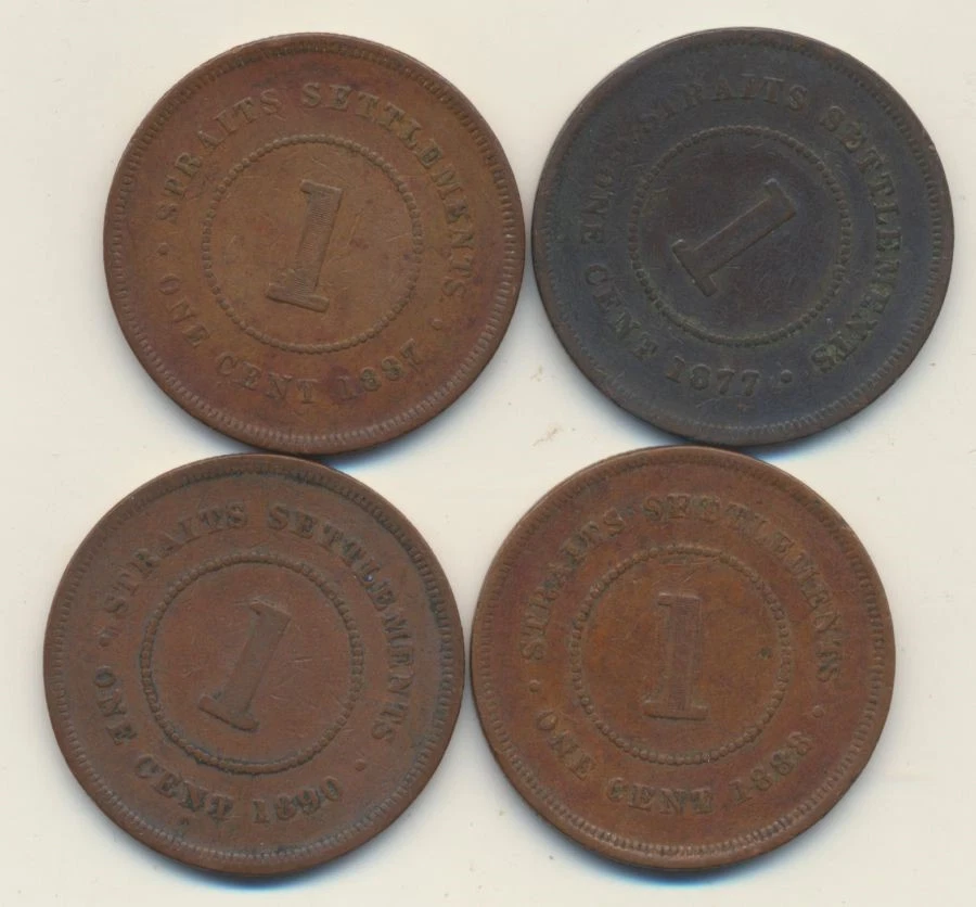 Straits Settlements: 1877, 1887, 1888, 1890 Queen Victoria 1 Cent (4 Coins) - Image 2 of 2