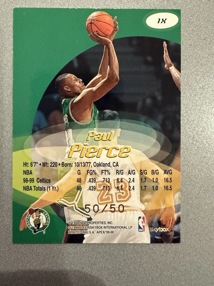 Skybox Apex XTRA 1999-00 Paul Piece Xtra #'d 50/50 inserto numerado raro Celtics Foto 2 de 2