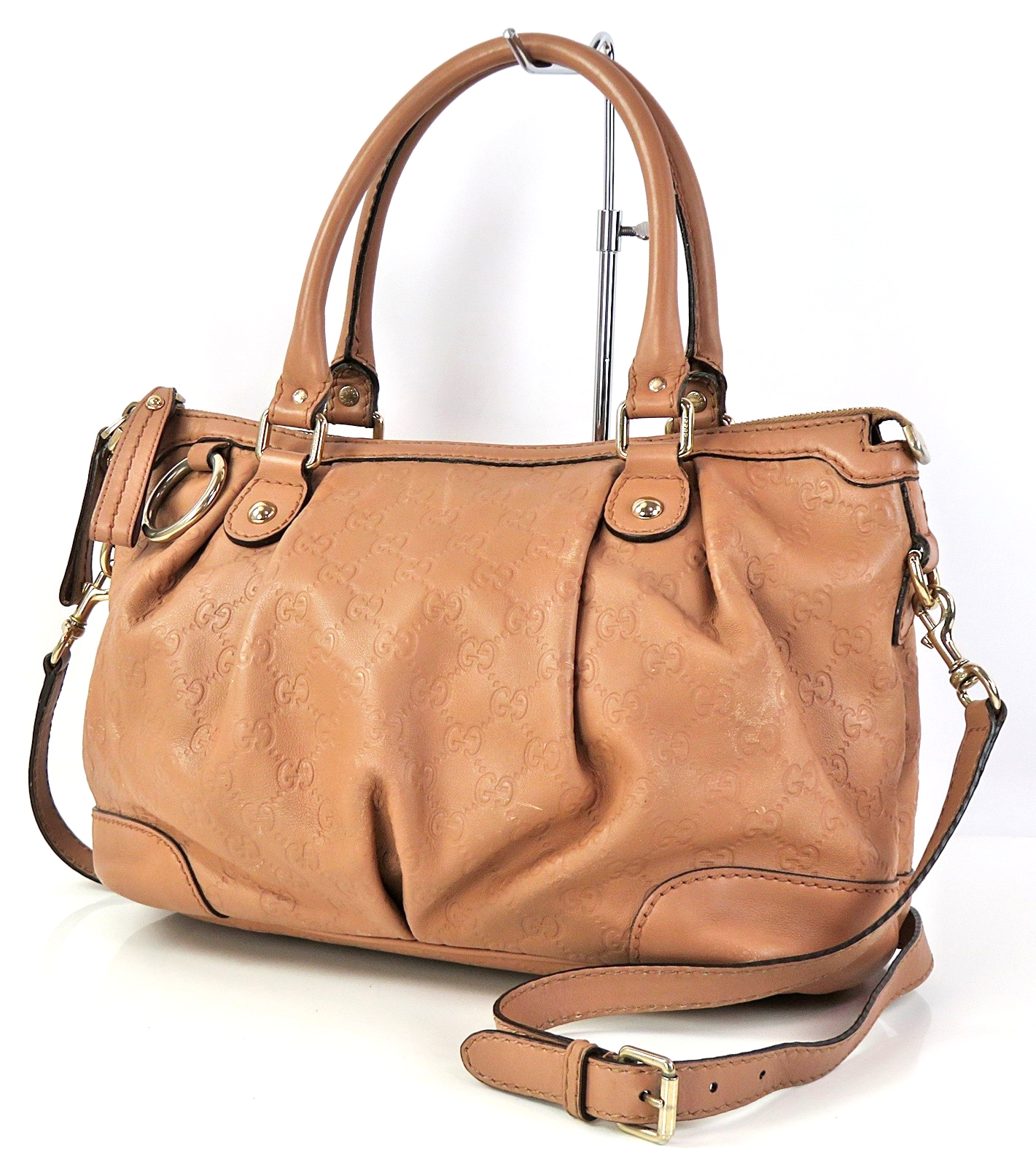 Authentic GUCCI Sukey Chestnut Brown GG Leather 2 Way Shoulder Bag Purse #58246