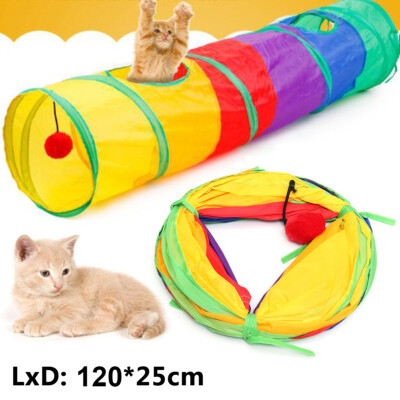 Pet Cat Tunnel Toy Rabbit Tube Collapsible Puppy Kitten Play Toy 2-Way 120x25cm