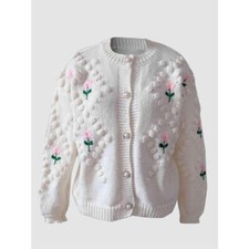 Floral Button Up Round Neck Long Sleeve Cardigan