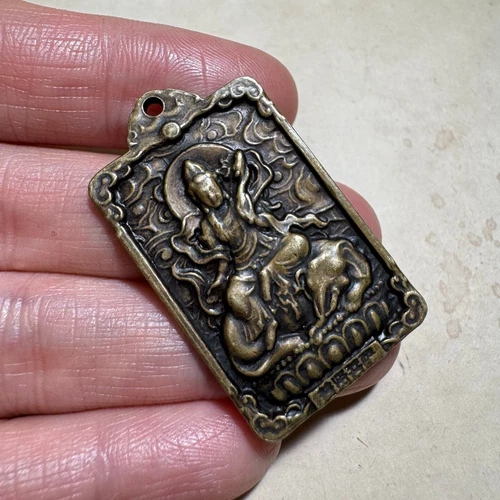 Colgantes de bodhisattva Samantabhadra serpiente zodiaco chino cobre antiguo de 1,25" - Imagen 4 de 6