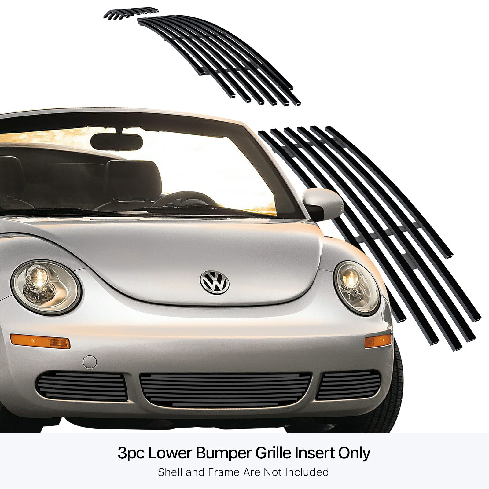 Fits 2006-2011 Volkswagen Beetle Bumper Stainless Black Billet Grille