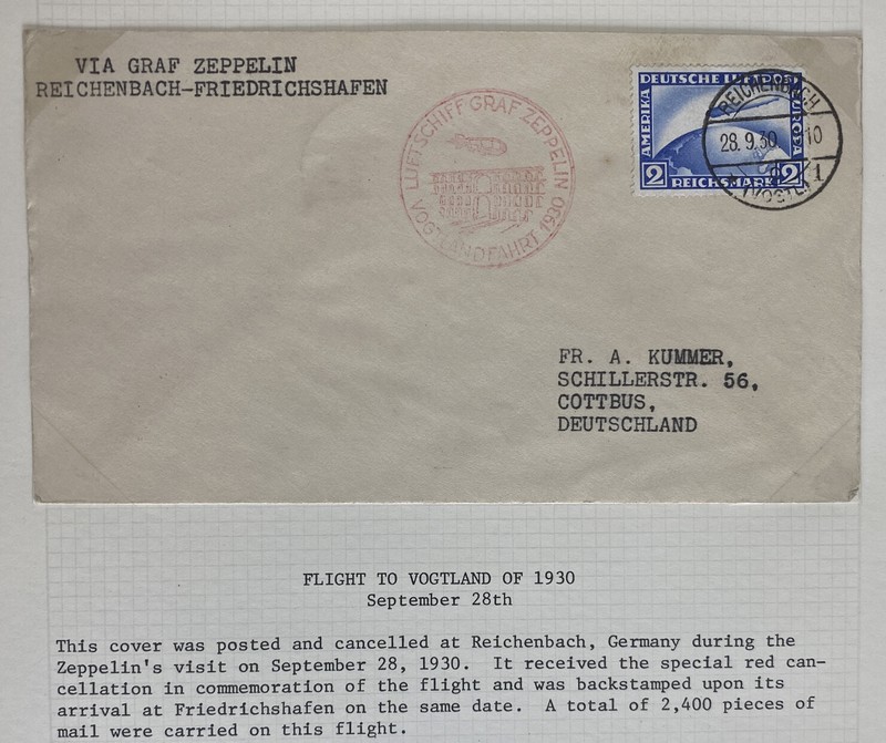 1930 Reichebanch Germany Graf Zeppelin LZ 127 Flight Airmail Cover To Cottbus