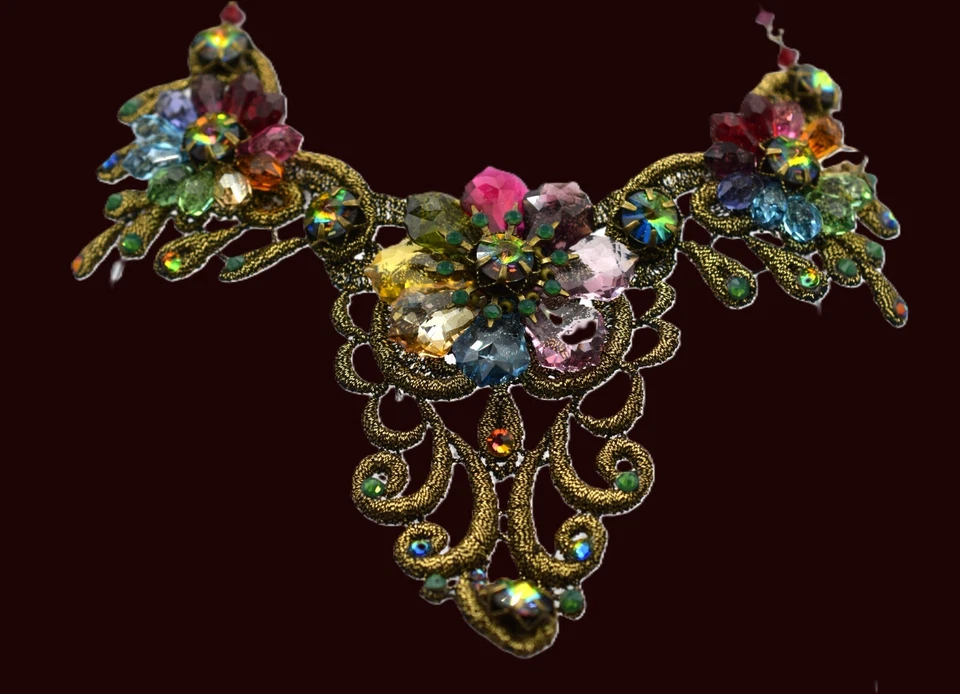 Collar de tela de encaje Michal Negrin con cristales de aurora, ¡NUEVO! Foto 4 de 4