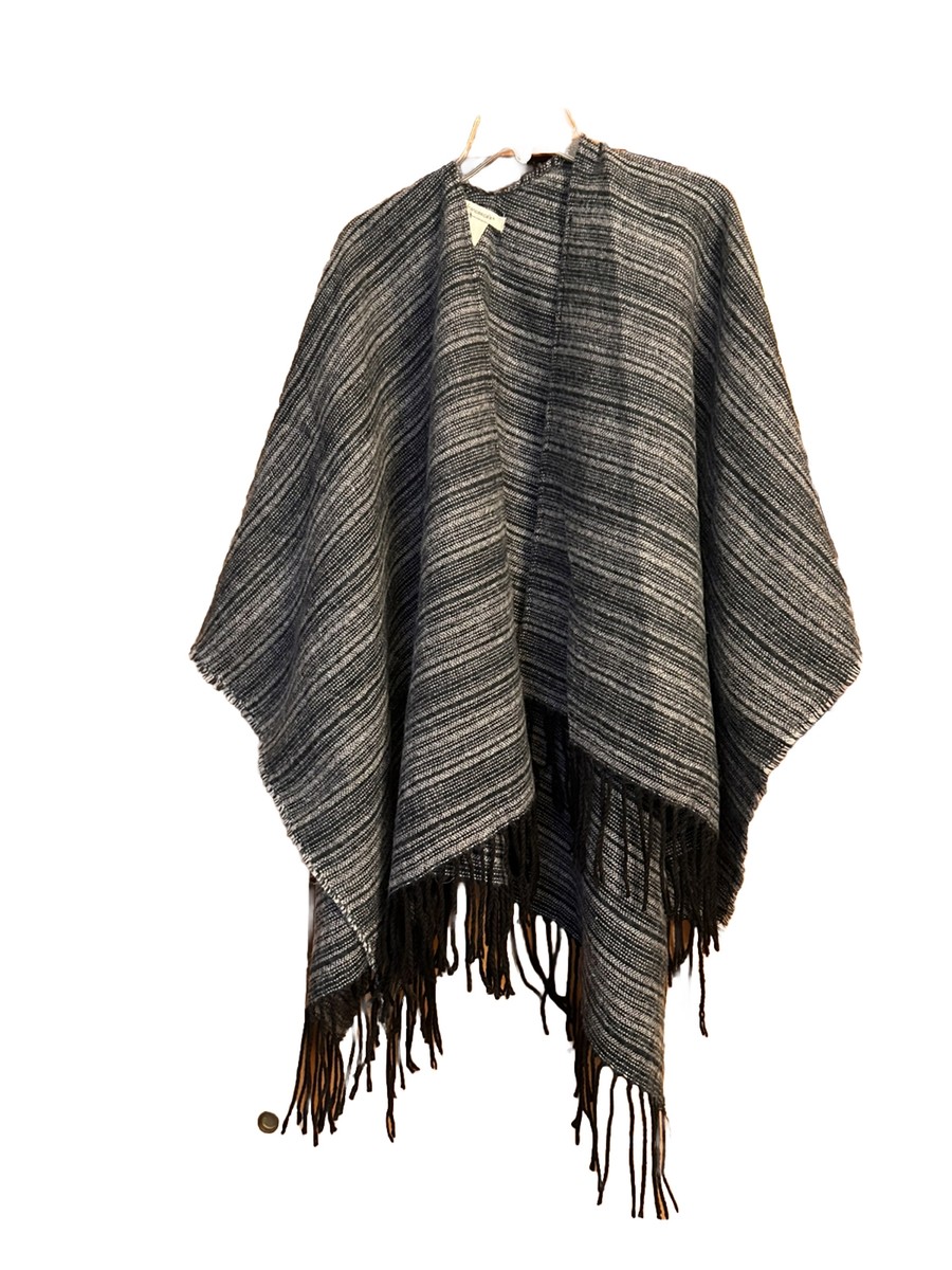 Francesca's Women Navy/White Acryic Wrap Shawl Cape Poncho Fringe