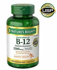 Nature's Bounty Vitamin B-12 2500 mcg, 300 Quick Dissolve Tablets USP Verified