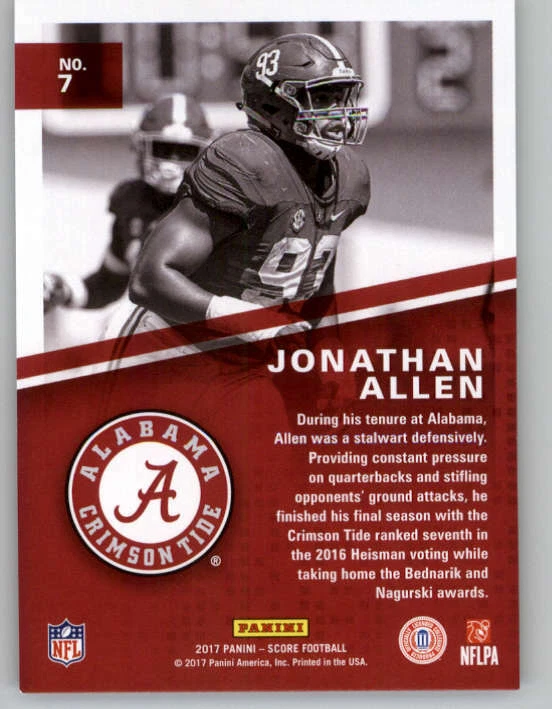 2017 Score Hype #7 Jonathan Allen (ref 149696) - Image 2 of 2