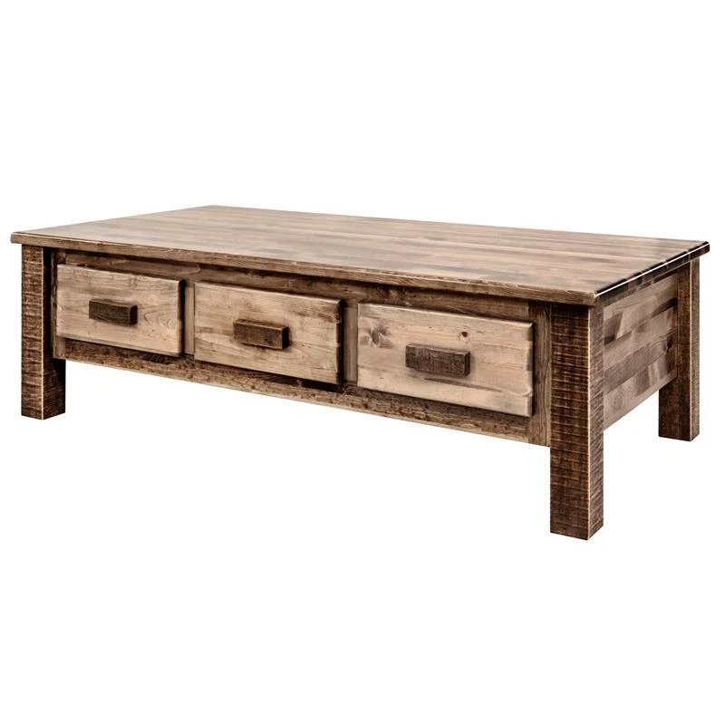 Montana Woodworks Homestead Wood Coffee Table with 6 Drawers in Brown - Image 2 of 4