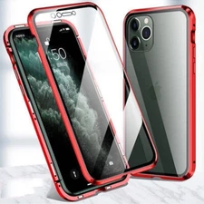 360° Full Magnetic Metal Frame Front + Back Tempered Glass Slim Phone Case Cover