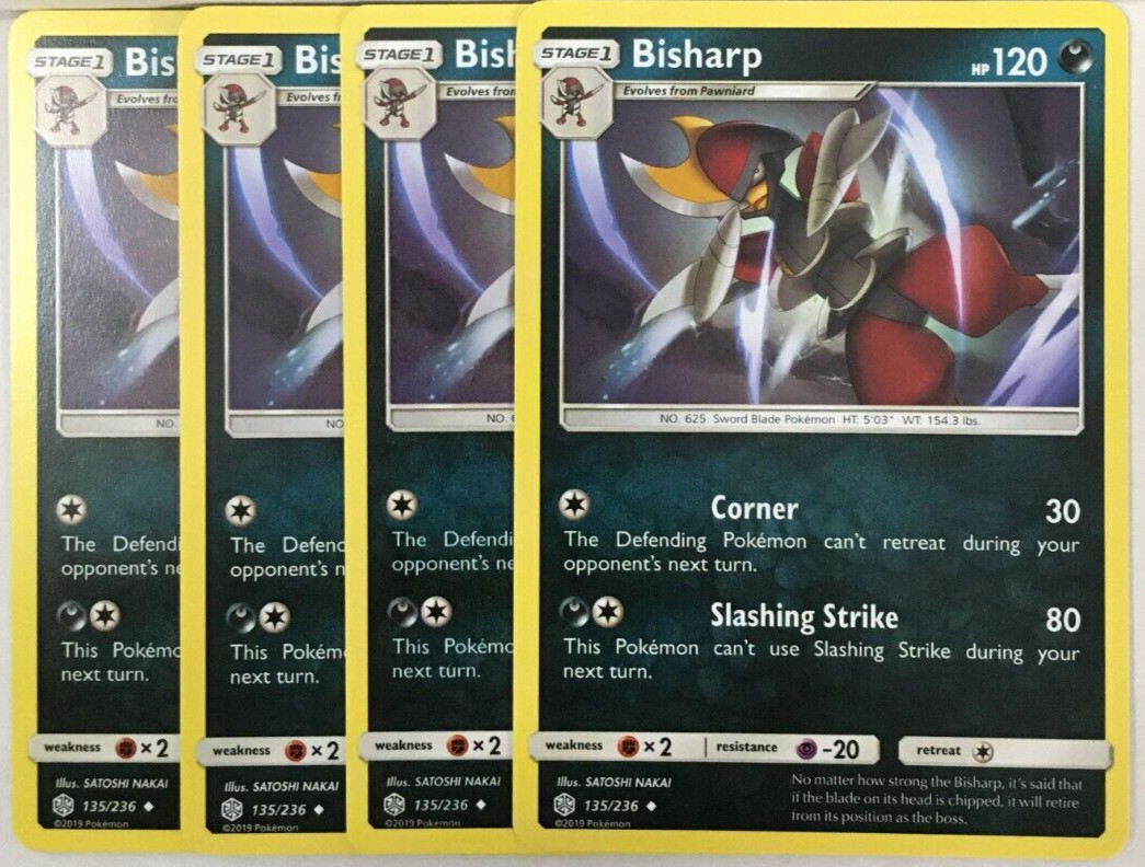 POKEMON 4X BISHARP 135/236 COSMIC ECLIPSE UNCOMMON NEAR MINT-PLAYSET