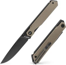 FLISSA Pocket Knife, Folding Knife with 3.2" 8Cr13MoV Blade (Brown) G10 Handle