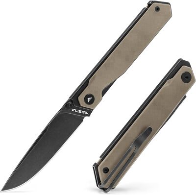 FLISSA Pocket Knife, Folding Knife with 3.2'' 8Cr13MoV Blade (Brown) G10 Handle
