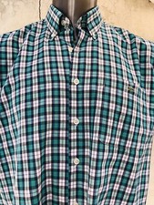 Vintage Chemise Lacoste Green Blue Plaid Shirt Mens Size 48 Button Down France