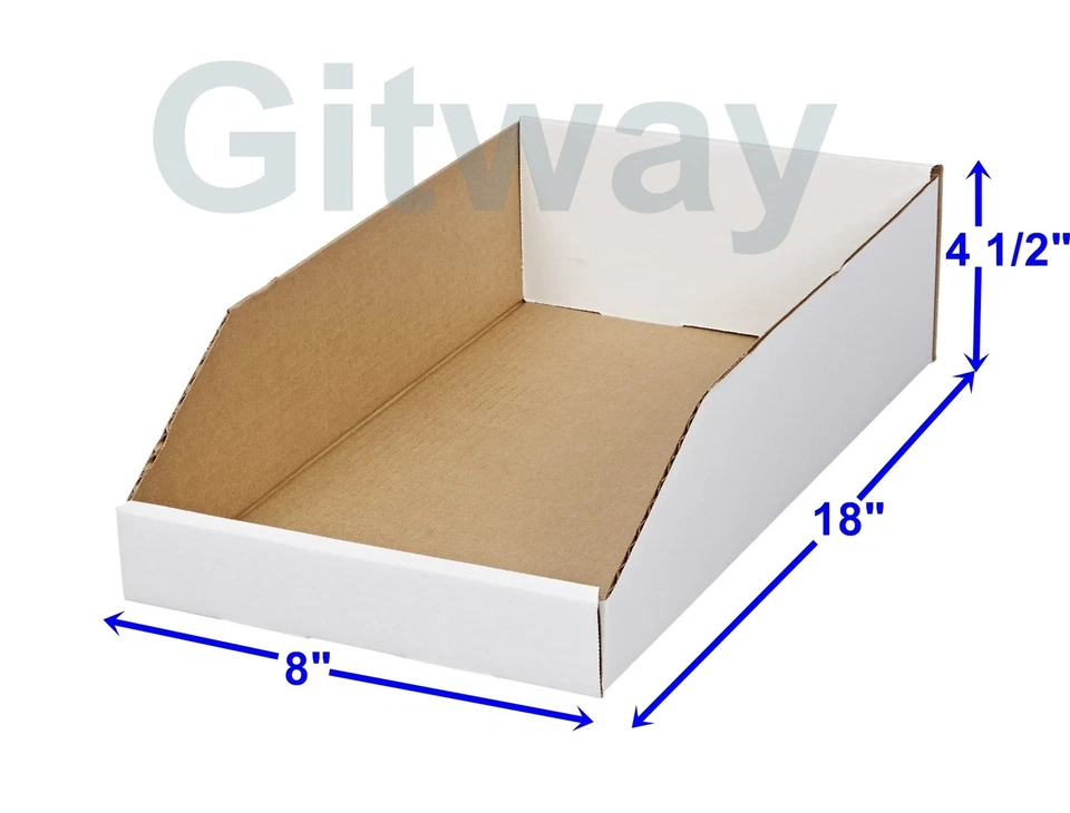 AVIDITI 50- 8" x 18" x 4 1/2" Corrugated Cardboard Open Top Storage Parts Bin Bins Boxes