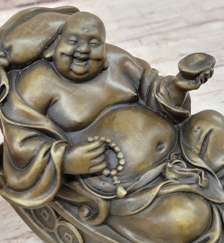 Vintage Bronze Laughing Maitreya Buddha: Handmade Joyous Milo Sculpture - Picture 7 of 10