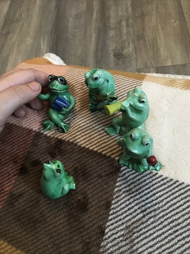 Vintage Enesco Musical Green Frog Figurine Quartet Band 1978 Kitsch Retro Figure