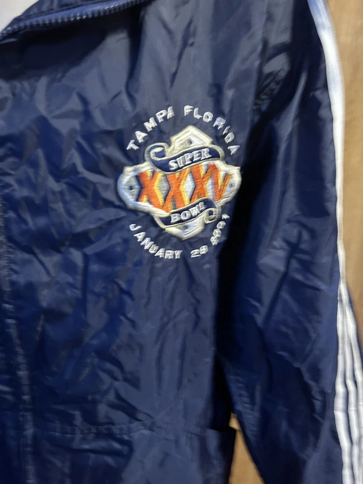 Chaqueta cortavientos Z Adidas Tampa Florida Super Bowl XXXV 2001 cremallera completa 2XL XXL Foto 2 de 4
