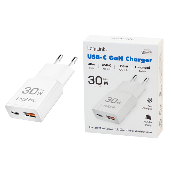 30W USB-C Netzteil LagegeräT Gan Pd Schnelllader Type C SchnellladegeräT 2 Port-image
